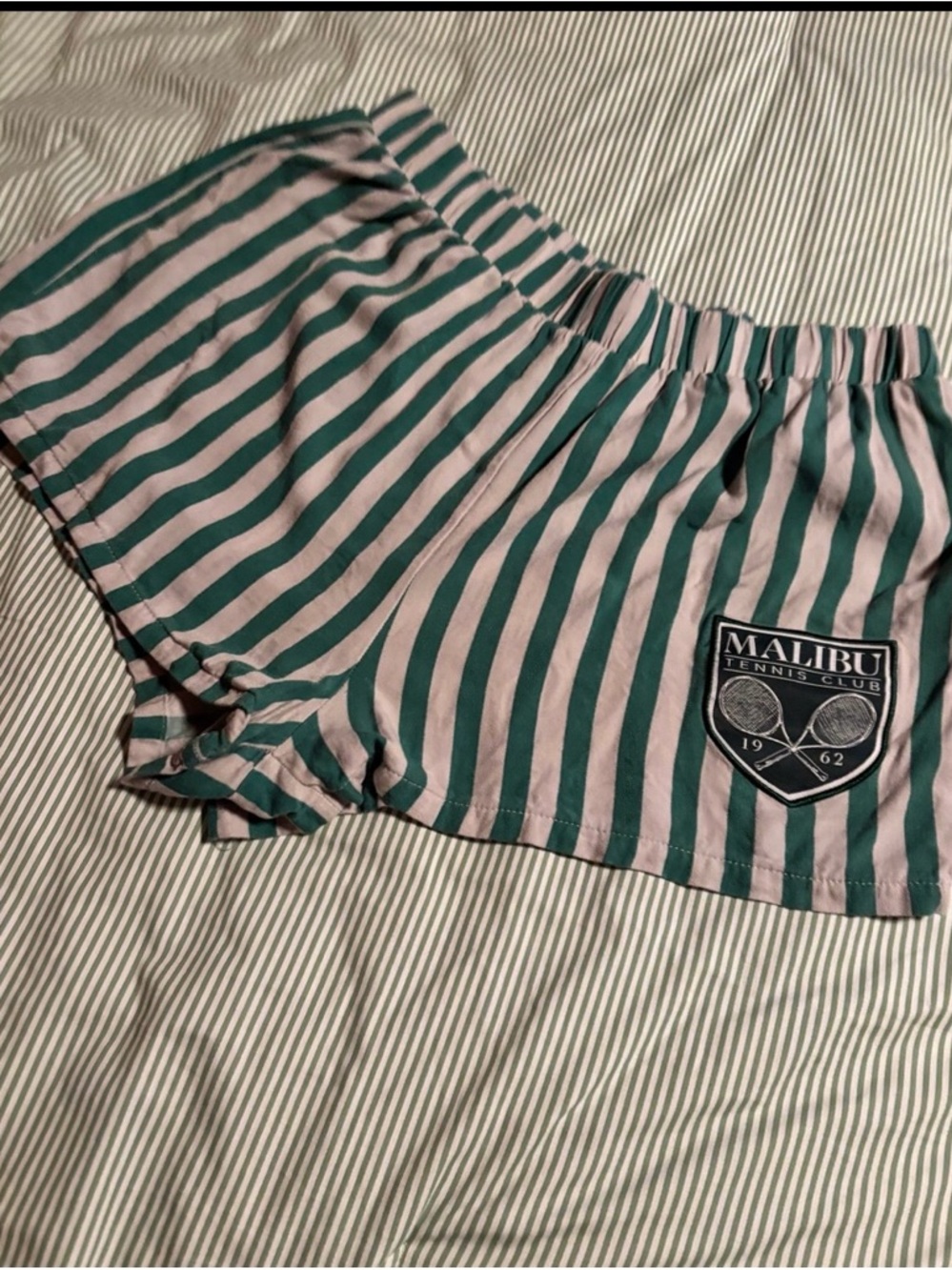 Zoe + Liv Green and Cream Striped Malibu Tennis Club Shorts